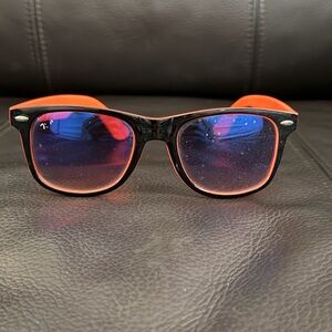Ray-Ban Black Frame with Orange Trim and Blue Gradient Lenses